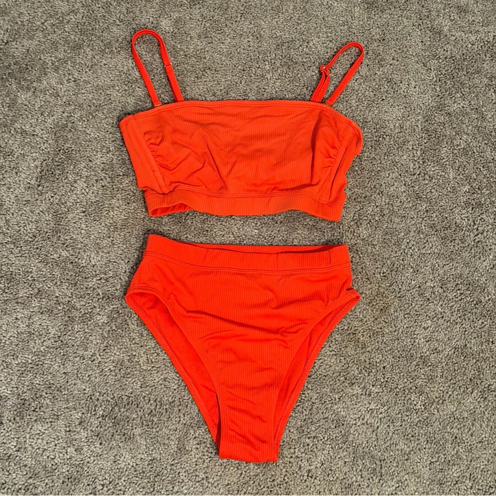 Vibrant Red Orange High Waist Bikini Set
